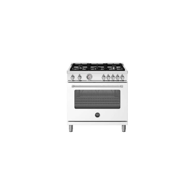 Cuisinière à gaz, 5 Brûleurs en aluminium, four à gaz, 36 po, blanc, Bertazzoni MAS365GASBIV