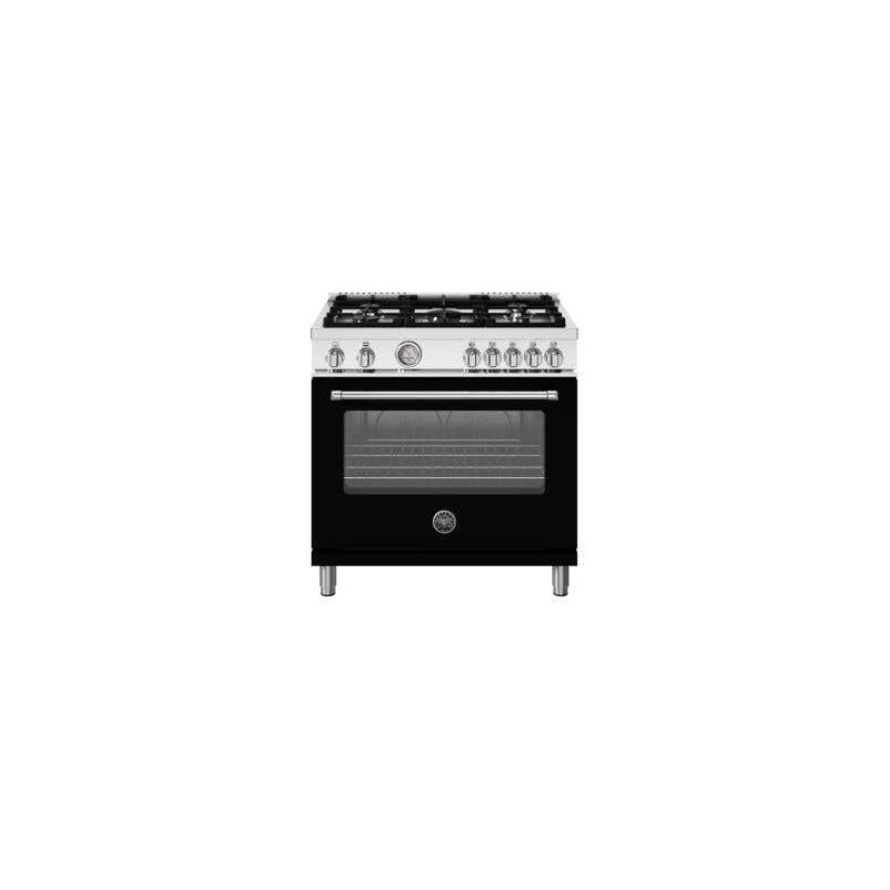 Gas Range, 5 Aluminum Burners, Gas Oven, 36", Black, Bertazzoni MAS365GASNEV