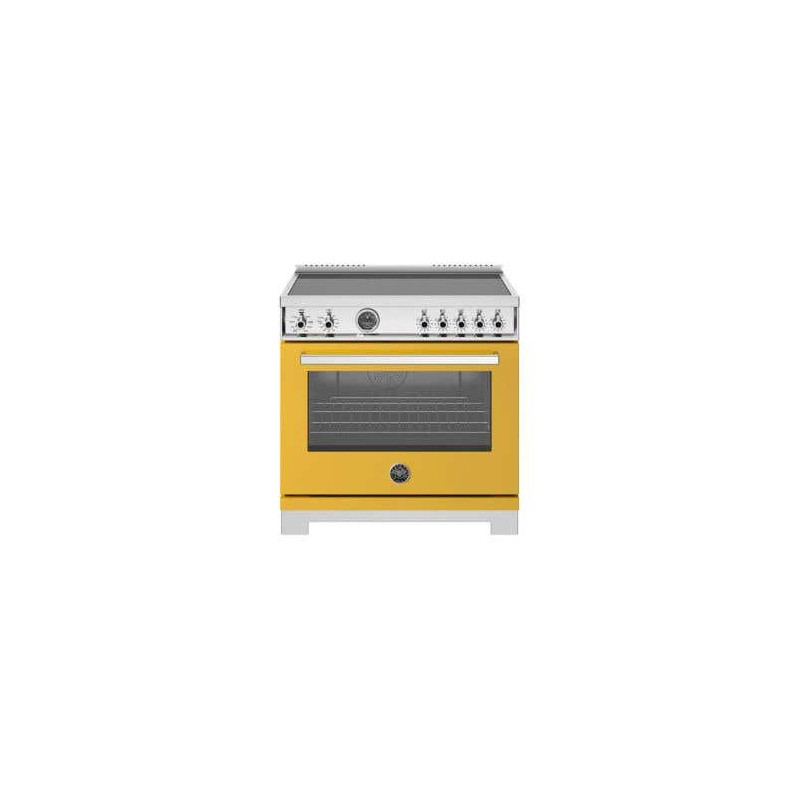 36-inch induction cooker, 5 elements and hotplate, self-cleaning electric oven, Yellow, Bertazzoni PRO365ICFEPGIT