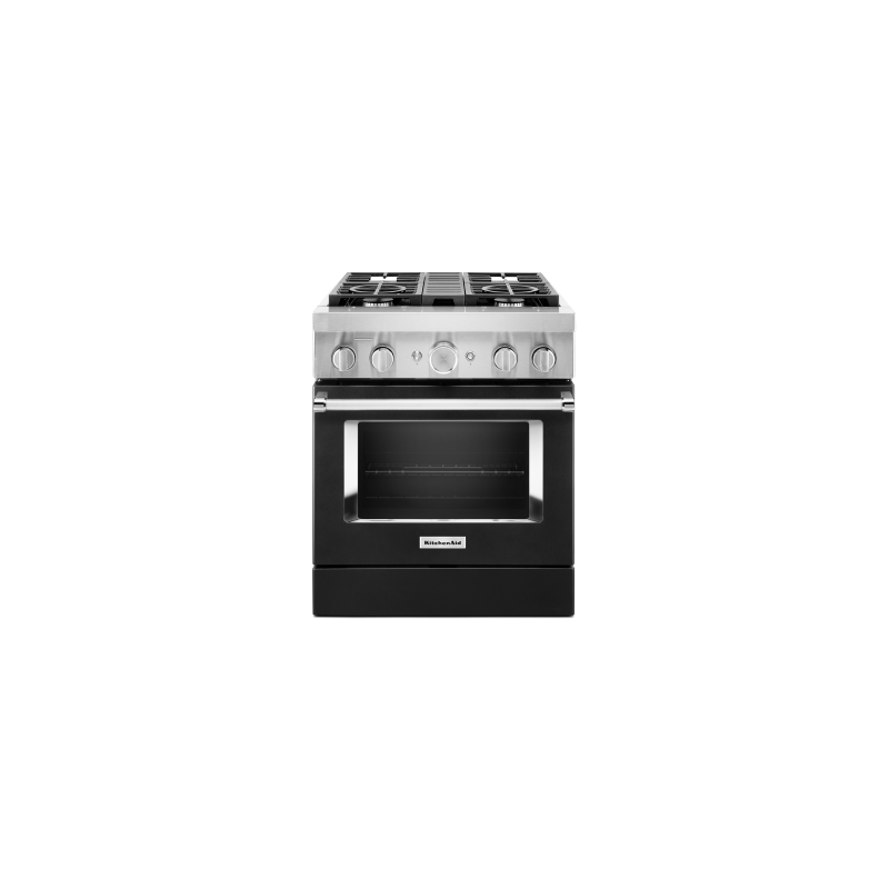 30” Gas Range. KitchenAid 4.1 cu. ft. with 4 burners in Black KFDC500JBK