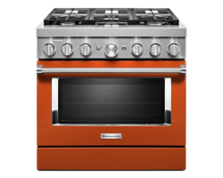 36” Gas Range. KitchenAid 5.1 cu. ft. with 6 burners in Orange KFDC506JSC