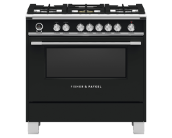 36” Gas Range. Fisher and Paykel 4.9 cu. ft. with 5 burners in Black OR36SCG6B1