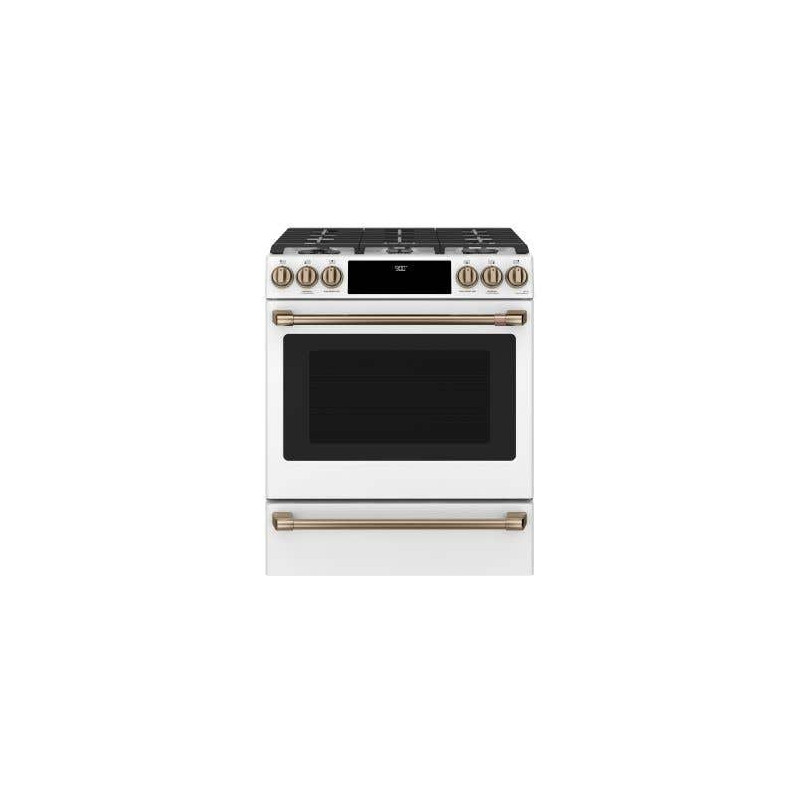 30” Gas Range. GE Café 5.7 cu. ft. with 6 burners in White CC2S900P4MW2