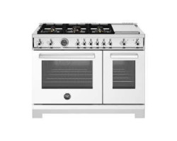 Professional Dual Energy Cooker, 6 Burners, Hot Plate, White, Bertazzoni PRO486BTFEPBIT