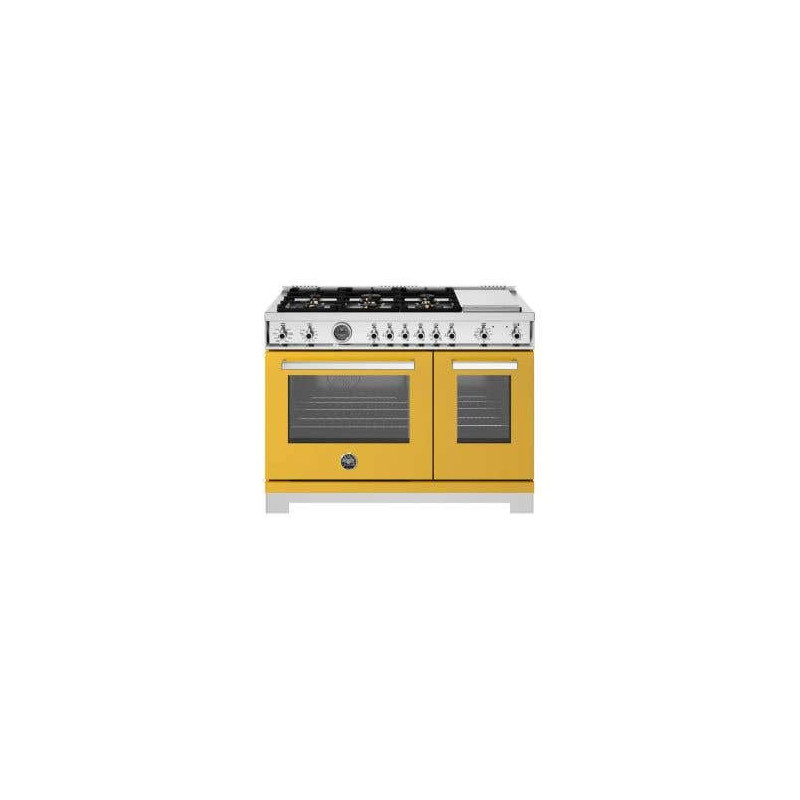 Professional Dual Energy Cooker, 6 Burners, Hot Plate, 48", Yellow, Bertazzoni PRO486BTFEPGIT