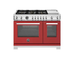 Cuisinière professionnelle à biénergie, 6 Brûleurs, Plaque chauffante, 48", Rouge, Bertazzoni PRO486BTFEPROT