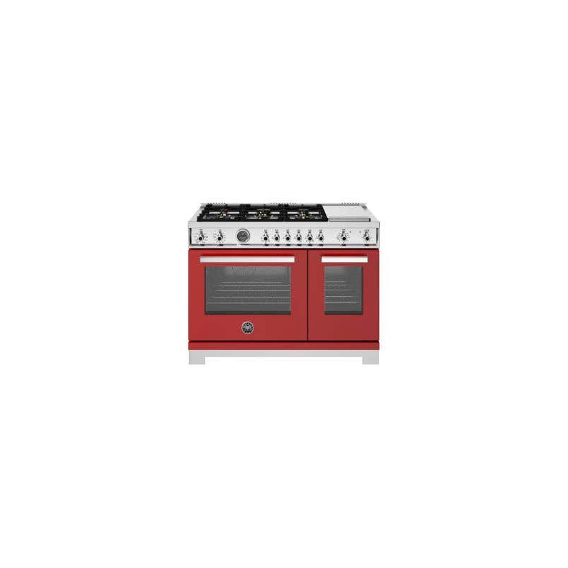 Professional Dual Energy Cooker, 6 Burners, Hot Plate, 48", Red, Bertazzoni PRO486BTFEPROT