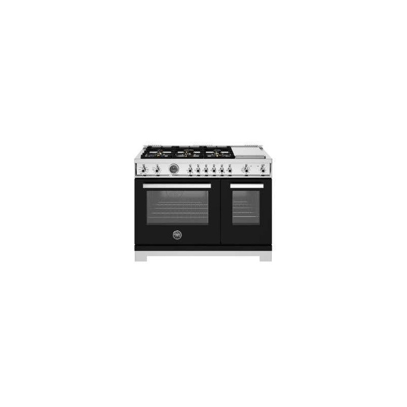 Professional Dual Fuel Range, 6 Burners, Hot Plate, 48", Black, Bertazzoni PRO486BTFEPNET