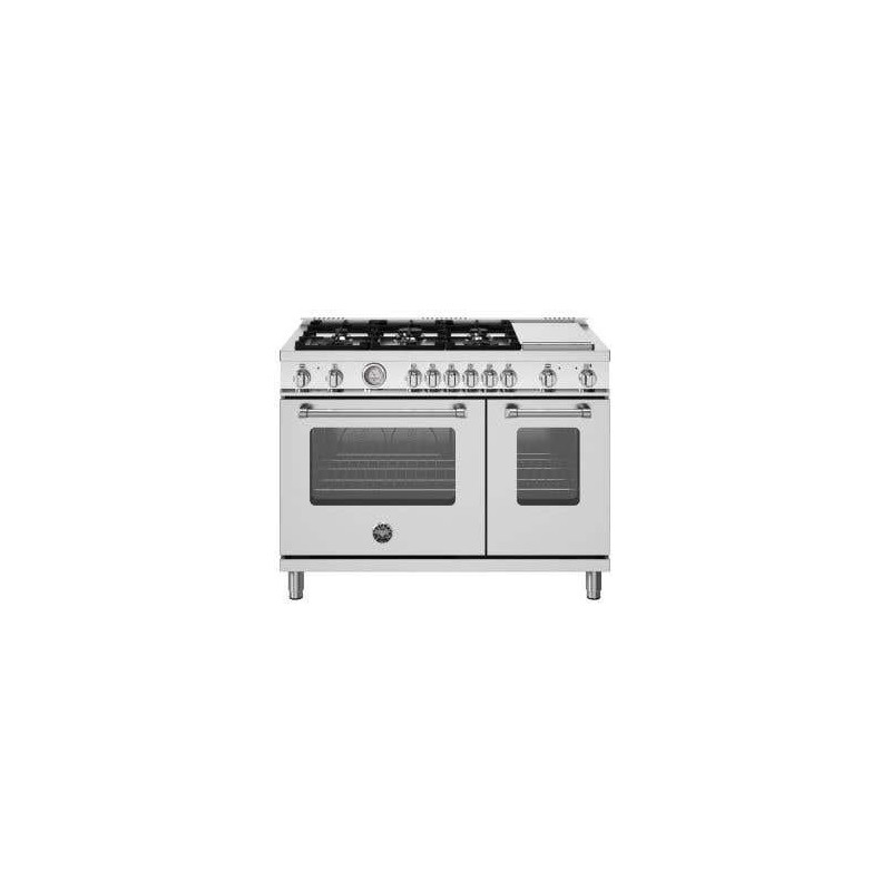 Dual energy range, 48 in, 6 burners, electric oven, hot plate, stainless steel, Bertazzoni MAS486GDFMXV
