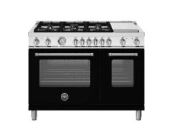 Dual energy range, 48 in, 6 burners, electric oven, hotplate, black, Bertazzoni MAS486GDFMNEV