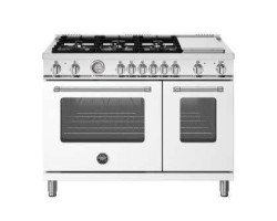 Dual energy range, 48 in, 6 burners, electric oven, hotplate, white, Bertazzoni MAS486GDFMBIV