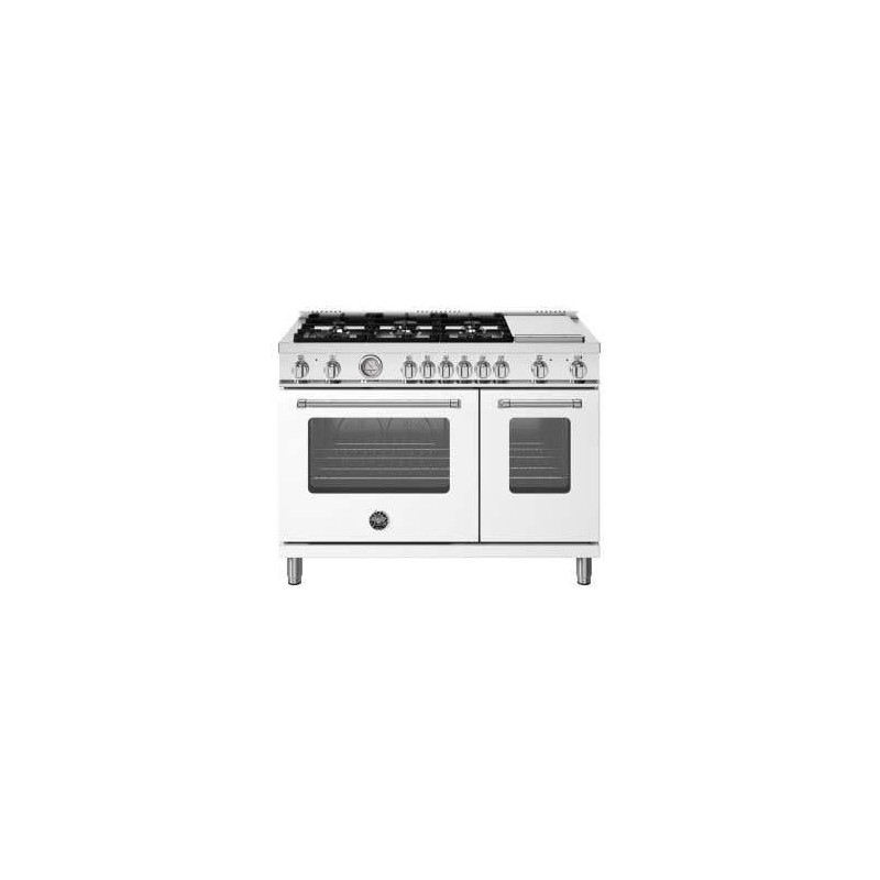 Dual energy range, 48 in, 6 burners, electric oven, hotplate, white, Bertazzoni MAS486GDFMBIV