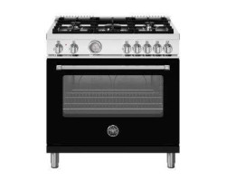 Dual energy range, 36 in, 5 burners, electric oven, black, Bertazzoni MAS365DFMNEV