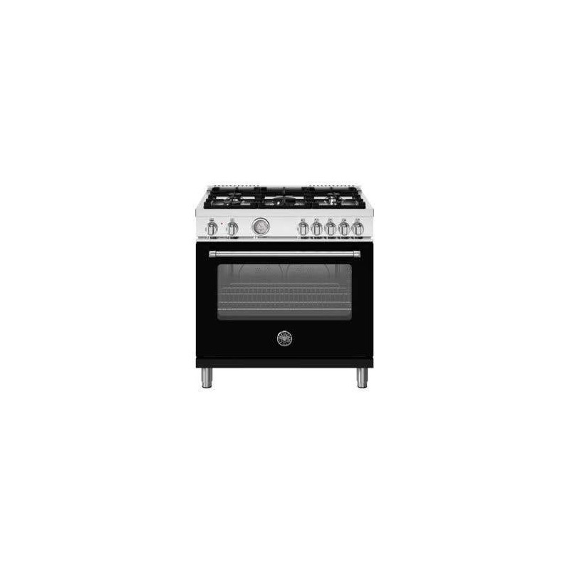 Dual energy range, 36 in, 5 burners, electric oven, black, Bertazzoni MAS365DFMNEV