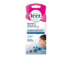 VEET Bandelettes de cire easy-gel pour la peau sensible du visage, 12 unités