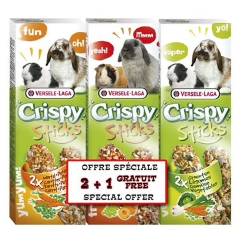 Trio Crispy Sticks pour Lapins et Cobayes – 2+1 Gratuit – Versele-Laga