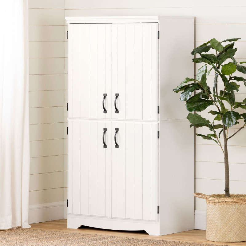 South Shore Armoire de Rangement avec 4 Portes - Farnel Blanc Solide