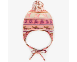 Pink patterned toque with pompom in fleece, baby