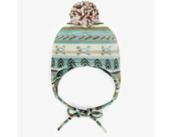 Blue patterned toque with pompom in fleece, baby