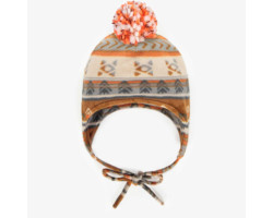 Orange-brown patterned toque with pompom in fleece, baby
