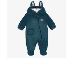 Teal one-piece with integrated feet in faux fur, newborn