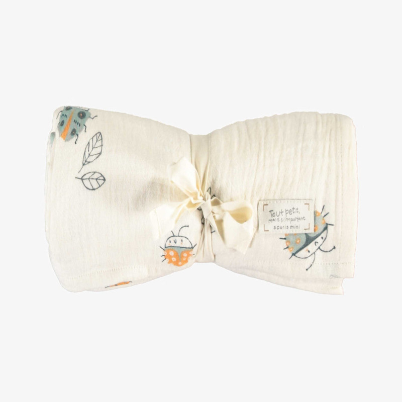 Cream blanket with pattern in muslin, newborn