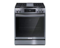 Front Control Gas Range with Full Convection, 30", 5 Burners, Black Stainless Steel, Frigidaire Gallery GCFG3060BD