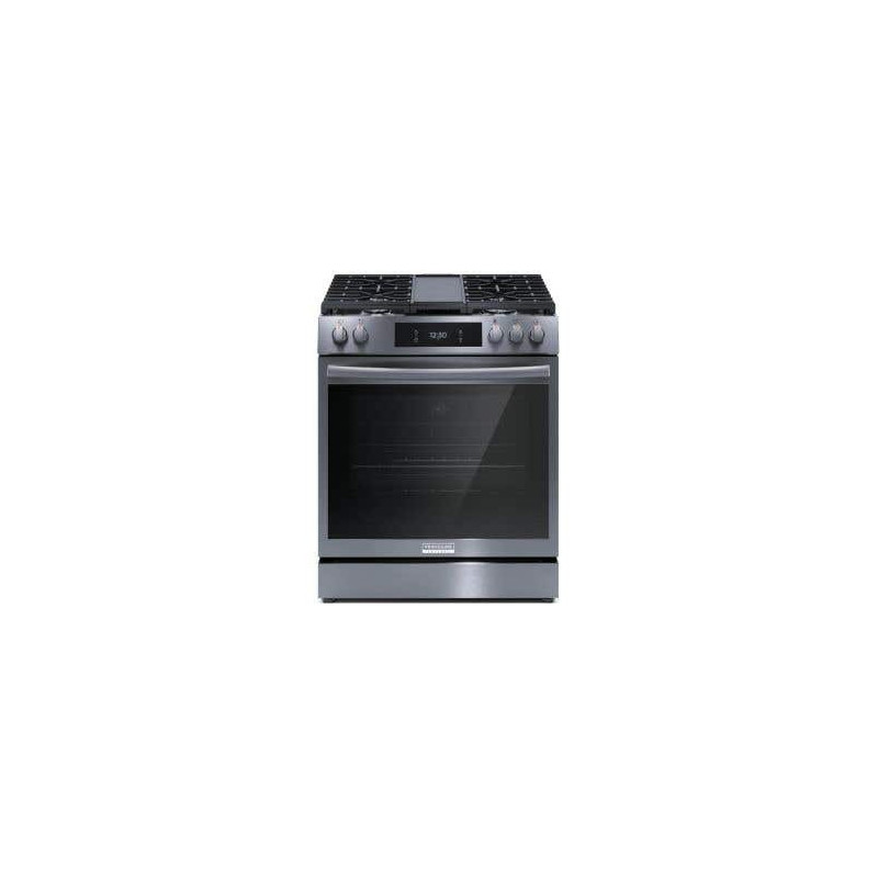 Front Control Gas Range with Full Convection, 30", 5 Burners, Black Stainless Steel, Frigidaire Gallery GCFG3060BD