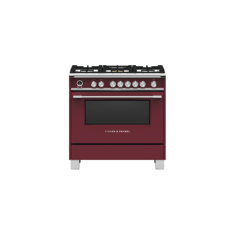 Cuisinière au Gaz de 36 po. Fisher and Paykel 4.9 pi.cu avec 5 brûleurs en Rouge OR36SCG6R1