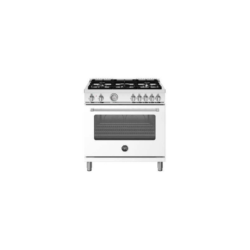 Dual energy range, 36 in, 5 burners, electric oven, white, Bertazzoni MAS365DFMBIV