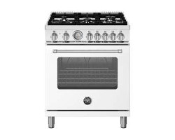 Dual energy range, 30 in, 5 burners, electric oven, white, Bertazzoni MAS305DFMBIV