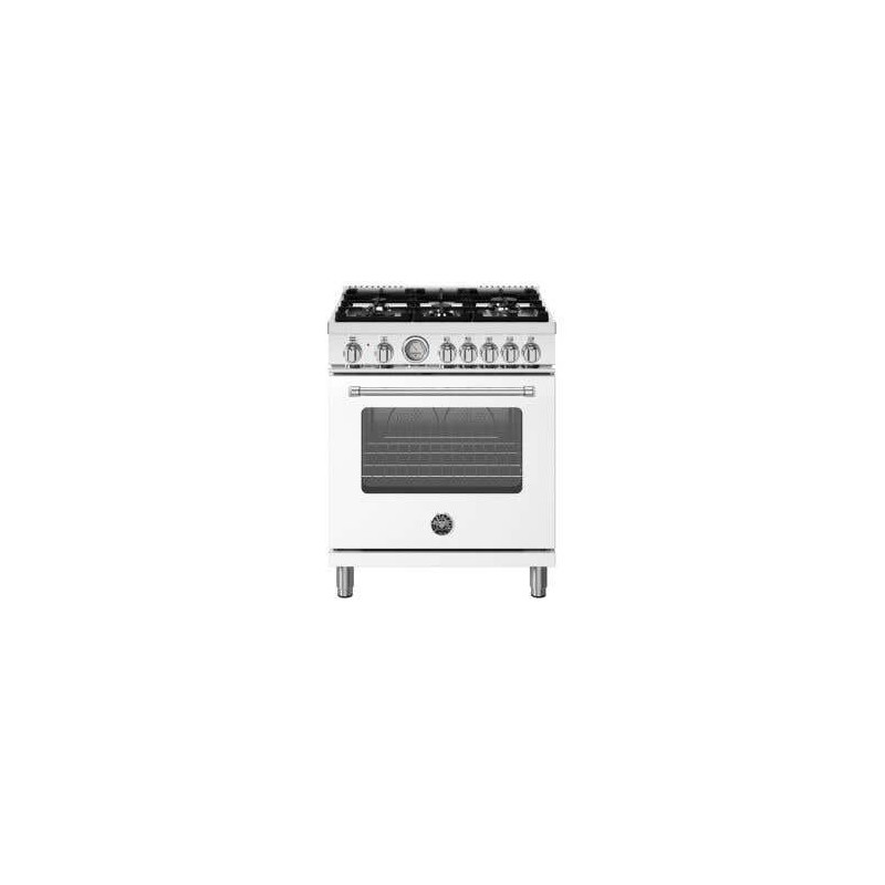 Dual energy range, 30 in, 5 burners, electric oven, white, Bertazzoni MAS305DFMBIV