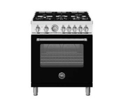 Dual energy range, 30 in, 5 burners, electric oven, black, Bertazzoni MAS305DFMNEV