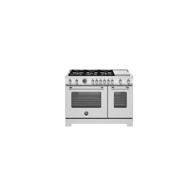 Dual energy range, 48 in, 6 burners, electric oven, hotplate, stainless steel, Bertazzoni MAS486BTFEPXT