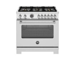 Dual-energy range, 36 in, 6 burners, self-cleaning electric oven, stainless steel, Bertazzoni MAS366BCFEPXT