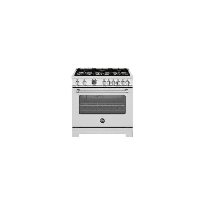 Dual-energy range, 36 in, 6 burners, self-cleaning electric oven, stainless steel, Bertazzoni MAS366BCFEPXT