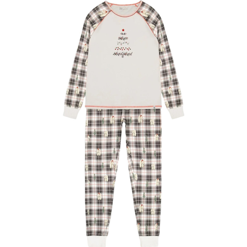 Deux par Deux Pyjama de Noël familial deux pièces en coton biologique avec imprimé ours polaire - Femme