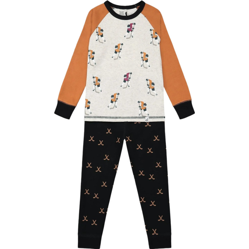 Two-piece organic cotton pajamas with hockey player print - Big Boys