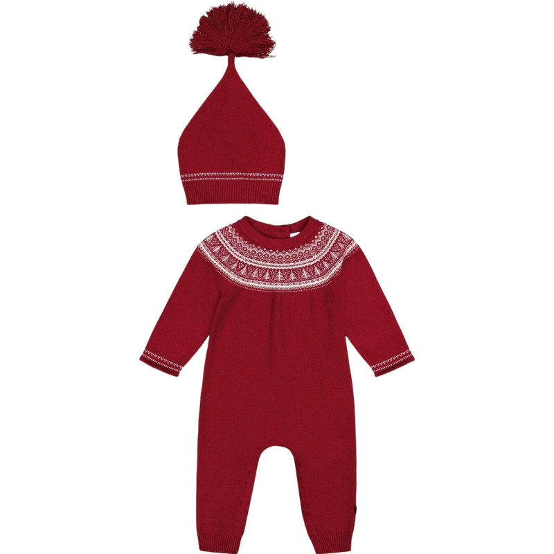 Deux par Deux Ensemble combinaison et bonnet en tricot motif islandais - Toute-Petite Fille
