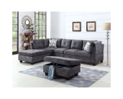Snow Reversible Sectional Sofa with Ottoman (Fabric, Gray)