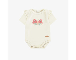Cream bodysuit with short sleeves and an illustration of a butterfly, newborn
