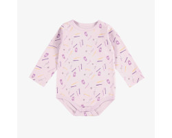 Lavender bodysuit with long sleeves and print in jersey, baby