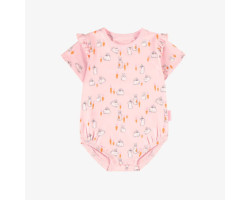 Pink bodysuit with ruffle and with bunnies and chickens print, baby