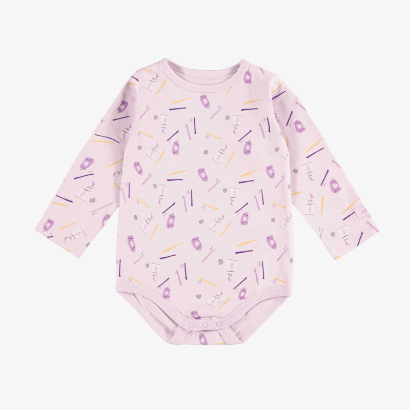 Lavender bodysuit with long sleeves and print in jersey, baby