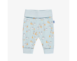Blue evolutive pants with bunnies print in stretch jersey, baby
