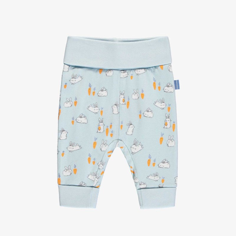Blue evolutive pants with bunnies print in stretch jersey, baby