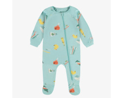 Blue one-piece pajama with print in jersey, baby