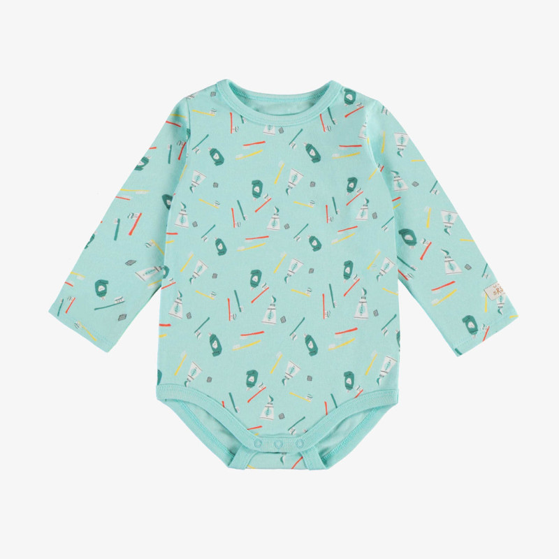 Blue bodysuit with long sleeves and print in jersey, baby