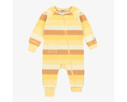 Striped orange and yellow one-piece pajama with long sleeves in ribbed knit, baby
