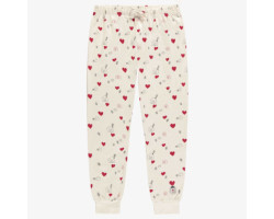 Cream pajama pants with red hearts print, adult